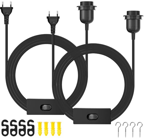 2 Stück E27 Lampenfassung mit 6M Netzkabel Schraubring Schalter Stecker
