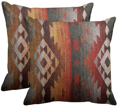 Emvency Set of 2 Aztec Throw Pillow Cover 16x16 Inches Decorative Pillowcase Navajo Orange Red Grey Tribal Decor Rectangle Pillow Cover with Hidden Zipper for Bedroom Sofa