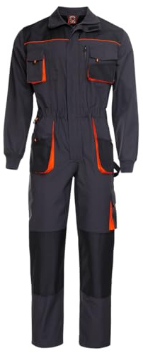 Stenso Emerton - Mono de Trabajo con Bolsillos Multiusos para Hombre - Gris Oscuro/Negro/Naranja - 54