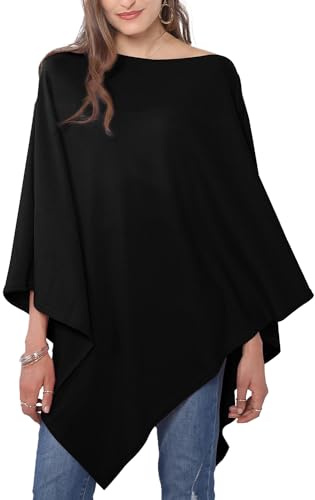 MissShorthair Versatile Women's Shawl Wrap – Soft Knitted Poncho Cape Scarf for Fall Winter black poncho sweater