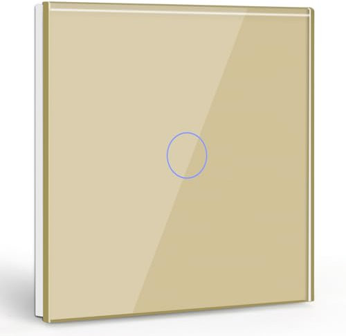 BSEEDInterruttore a Sfioramento 1 Gang 1 Via, da Muro con Cornice in Vetro 86mm, Oro 500W (Non è un Interruttore Intelligente)