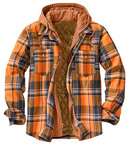 Beudylihy Chemise pour homme à carreaux Veste polaire doublée Chemise à carreaux Blouse d'hiver Manches Chemise décontractée avec capuche Hommes Chemise thermique à manches longues Veste-chemise