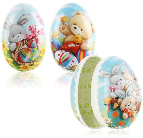 com-four® 3X Osterei zum Befüllen - Bunte Fülleier für Ostern - Ostereier mit traditionellen Oster-Motiven zum verstecken und verschenken
