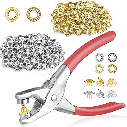 DITUDO Duendhd 401 Stück 1/4 Zoll 6 mm Tüllen-Ösenzangen-Set, Tüllen-Werkzeug-Set mit 400 Metallösen in Gold und Silber, Ösen-Ösen