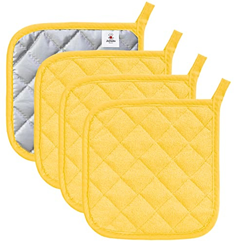 Joyhalo 4 Pack Pot Holders for Kitchen,Cotton Oven Holder with Great Heat Resistance,Non Slip Hot Pads for Kitchen Clearance,Yellow