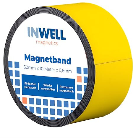 Inwell - Magnetband 50 mm in Farbe Gelb auf Rol | 10 meter | NICHT Selbstklebend | Stark magnetisch | Magnetstreifen