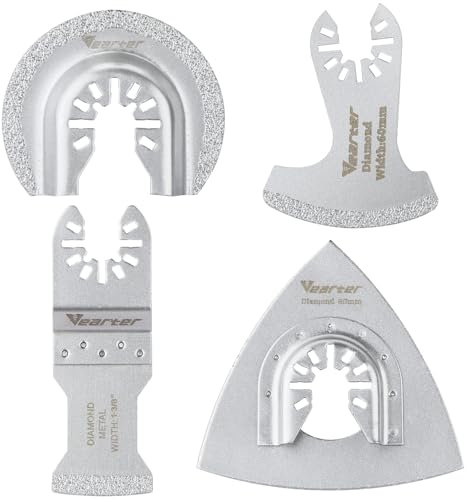 Vearter Juego de 4 hojas de sierra oscilante de diamante multiherramienta, kits universales de reparación de azulejos de liberación rápida para eliminación de lechada de arena