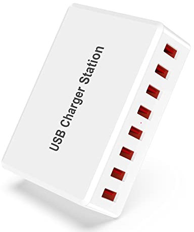 Cargador Múltiple de 50 W, 8 Puertos USB-A, 5 V, 10 A - Estación de Carga para Varios Dispositivos: iPhone 14/13/12, iPad, Samsung Galaxy S22 S21, Píxeles