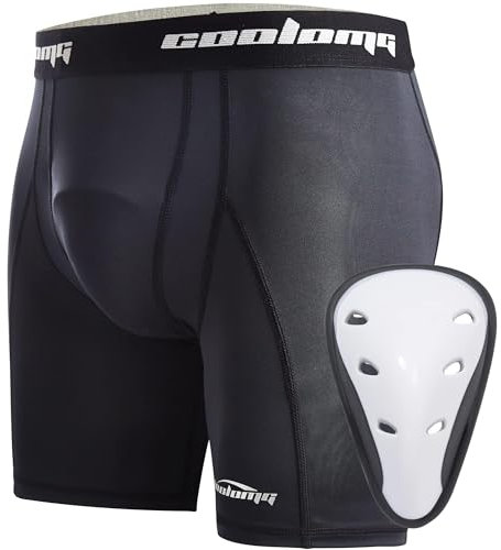 COOLOMG Tiefschutz Kinder Boxershorts Sport Funktionsunterwäsche Suspensorium mit Cup Jungen Kompressionsshorts Neu Schwarz M