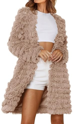 L9WEI Chaqueta de invierno para mujer, abrigo de piel de longitud media, elegante, monocolor, abrigo de piel sintética, chaqueta de manga larga para mujer, abrigo de piel sintética, largo hasta la