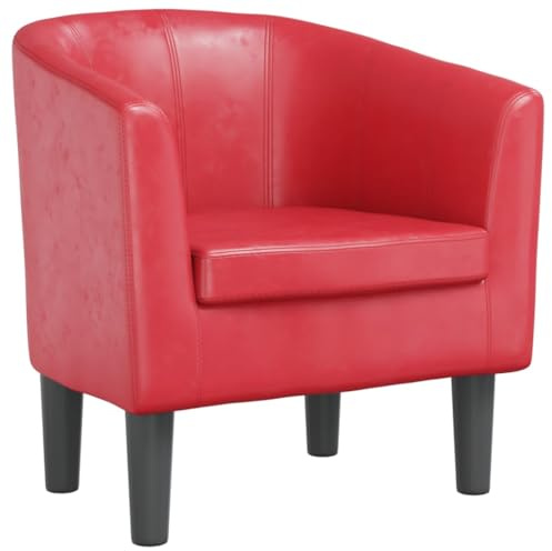 vidaXL Clubsessel, Sessel mit gepolstertem Sitz Armlehnen, Cocktailsessel mit Holzgestell, Loungesessel Relaxsessel Polstersessel, Rot Kunstleder