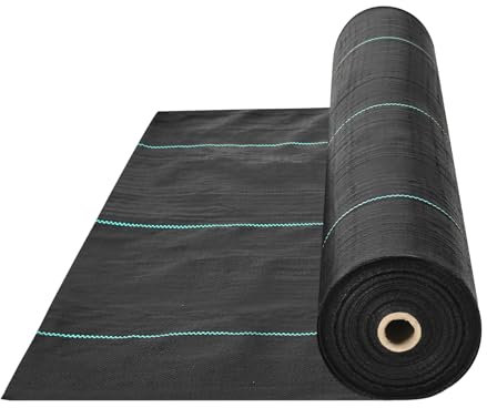 VEVOR Toile de Paillage Anti-Mauvaises Herbes 1,8x30,5 m Géotextile Tissé Anti Repousse Herbe Sous Gravier 108 g/m² Toile PP Perméable Résistant à Déchirure pour Aménagement Paysager, Couvre-sol, Noir