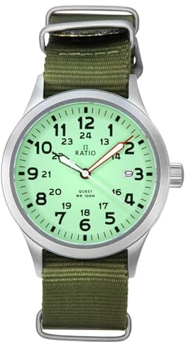 RATIO fältklocka safir kristall nylon kanvas rem lättläsare 40 mm klocka japansk kvarts militär 100 m vattentålig klocka