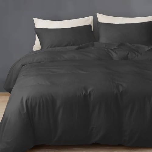 GREATOYAR Juego de Nórdica,Juego de Funda de Edredón, Set de 4 Piezas, 1 Funda Nórdica, 1 Sábana Bajera Ajustable, 2 Fundas de Almohada, Poliéster, Transpirable, Cama 150cm, Negro