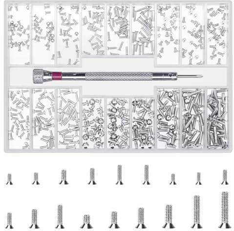 QOOSIKICC 500 Pcs Small Screws Set, M1.2 M1.4 M2 Micro Mini Tiny Flat Head Stainless Steel Watch Computer Glasses Repair Screws for Laptop Sunglasses Spectacles (M)