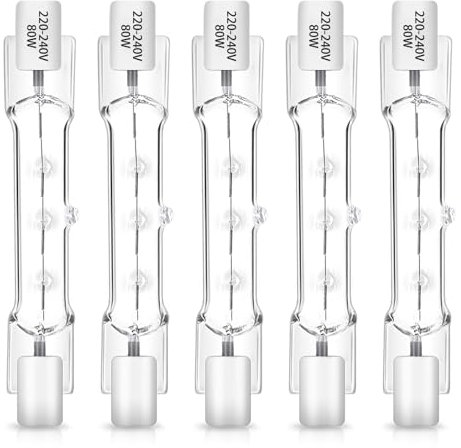 5 bombillas halógenas R7S 78 mm 80 W 230 V blanco cálido regulable 2700 K varillas halógenas lineales J 78 mm R7S 1400LM para lámpara de salón, bombillas para lámpara de techo, lámparas de trabajo