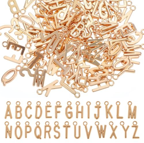 Ouligay 156 Stück Buchstaben Anhänger Gold Letter A-Z Charms DIY Buchstabe Anhänger Klein mit 200 Biegeringe Alphabet Charm Gold Buchstabenanhänger für Armbänder Halskette Schmuck Basteln