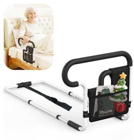 Cuzieey Bed Rails for Elderly Adults Safety: Adjustable Bedside Assist Bar for Seniors - Side Bed Railing Handle Support Guard - Bedrails Slides Under Mattress Fit King Size Queen Full Twin Beds