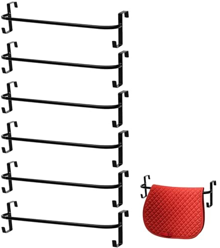 Kritkin 6 Pcs Blanket Rack with Tack Rack 34 Inch Portable Saddle Blanket Bar Holder with Hooks for Hanging on The Stall Adjustable Length No-Drill