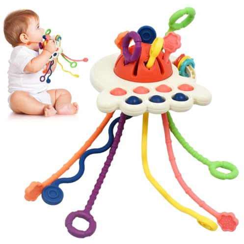Jouet Montessori, Jeux De Corde À Tirer Bebe Jouets de Dentition Jouet De Stimulation Multisensorielle Jouets Sensoriels en Couleurs Vives pour Travailler La MotricitÉ Fine