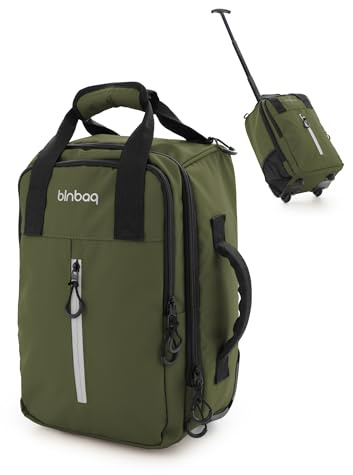 Blnbag M7- Trolley sous-siège 40×20×25 cm, matériau imperméable, valise cabine ultralégère Cabin Bag max 20L, sac avion léger 2 roues, compartiment pour ordinateur portable rembourré, Vert foncé