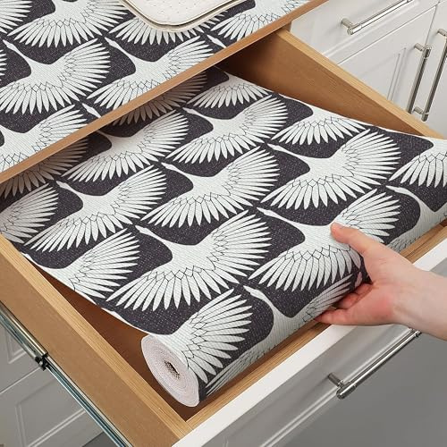 Terravue Shelf Liner for Kitchen Cabinets Non Adhesive Crane Drawer Liners Non Slip Cupboard Liner Strong Grip Waterproof Kitchen Cabinet Liners Easy to Clean Dresser Shelf Paper 15.7IN x 10FT