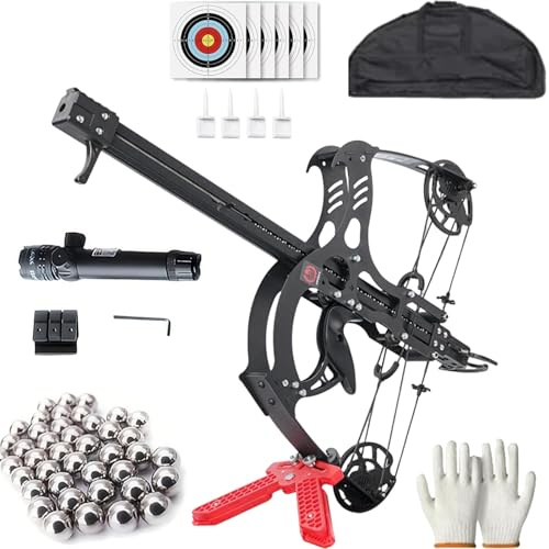 45-60lbs Adjustable Right Handed Compound Bow Kit, Dual-use for Archery & Steel Ball Shooting, Ball Bearing Hunting Bow for Adults with Complete Accessories