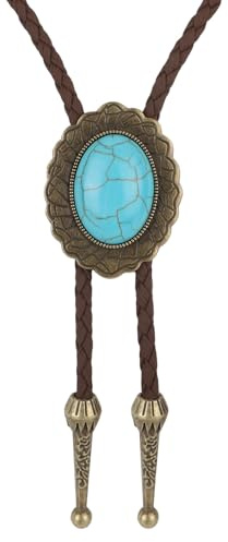 Mikovivi Bolo Slips för Män, Western Cowboy Bolo Halsband Justerbar Brun Flätad Sladd med Turkos Klassisk Country Rodeo Outfit Tillbehör för Kvinnor