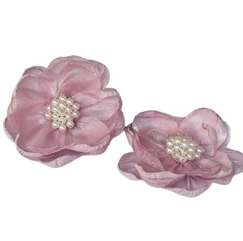 Chiffongblomma 5 st 7 cm pärlor blommor tyg chiffong handgjorda för gör-det-själv konstgjorda huvudbonader klänningar hårnålar dekoration skor (rosa lila)