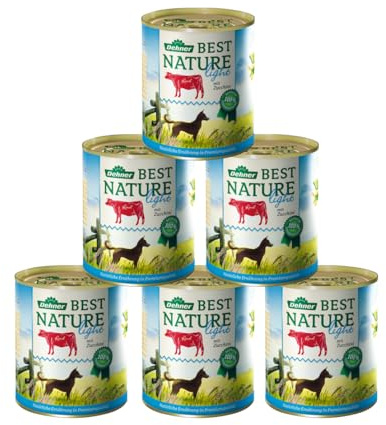 Dehner Best Nature - Alimento Leggero per Cani in sovrappeso, per Cani in sovrappeso, bovini, zucchine, 6 barattoli da 800 g (4,8 kg)