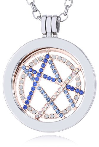 Morella Damen Halskette 70 cm Edelstahl mit Amulett und Coin 33 mm Sternenhimmel modern Rosegold in Schmuckbeutel