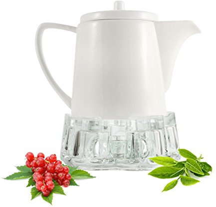 Sendez Kaffeekanne aus Porzellan mit Stövchen 800ml Teekanne Teebereiter Porzellankanne Kanne Weiß