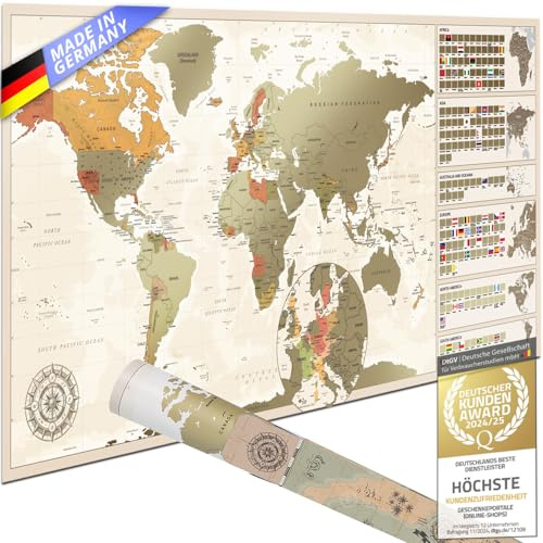 Scrape Off World Map Vintage - XXL Weltkarte zum frei Rubbeln 100 x 45 cm - Rubbel Landkarte Deluxe Wandbild