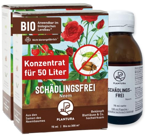 Plantura Schädlingsfrei Neem, 150 ml Konzentrat für bis zu 50 L (600 m²) | Effektive Schädlingsbekämpfung mit Neem, gegen Blattläuse, Thripse & Co. an Gemüse, Kräutern & Zierpflanzen