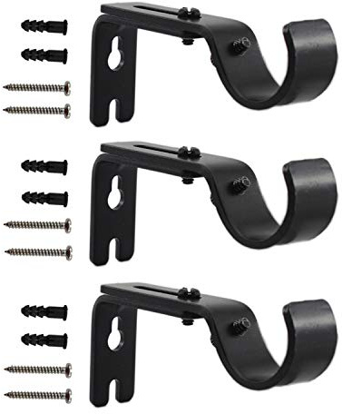 Adjustable Curtain Rod Brackets,ULIFESTAR 3 Pack Heavy Duty Drapery Rod Holders Hardware Window Curtain Rod Support Hanger for 1 Inch Rod with Installation Screws (Black)