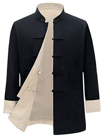 ZHOUXIAO Giacca Kung Fu, Uomini Entrambi I Lati Giacca Arti Marziali, Cinese Tradizionale Manica Lunga Tai Chi Uniforme Lino Tang Abiti Camicia Camicia Camicia Uniforme Camic black-4XL