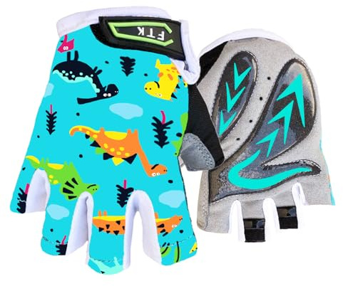 AXKAL Cycling Gloves Kids Boys Girls Half Finger Fingerless Grip Value Pair, Road Mountain Bike Glove Durable Soft Comfortable Boy Girl For Outdoor Sport Color Pink Blue Green (S, Cyan)