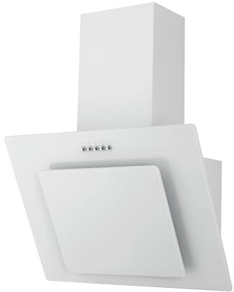Respekta Dunstabzugshaube kopffrei / Dunstabzugshaube schräg 60 cm / Metallgehäuse mit Glasschirm in Weiß / Abluft - und Umluftfunktion / CH21060WBZ / B / 55 – 62 dB