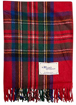 The Scotland Kilt Company Recycled Wool Tartan Lap Blanket in Royal Stewart - Fringed Edges, Soft, Machine Washable - One Size 73.5 x 177cm