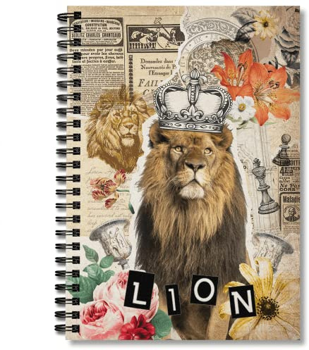 GOLEEX Blank Spiral Notebook Lion Animal Lover Vintage Retro Weekly Planner Soft Durable Cover Lined Note Taking Journal Collage Notebooks School Work Supplies For Women
