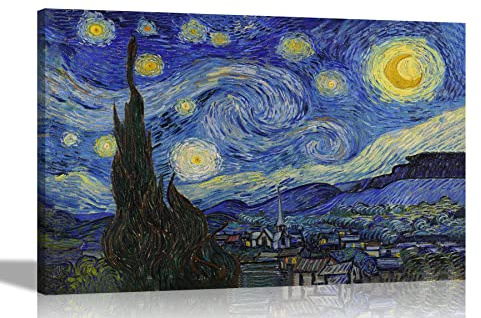 Artley Prints Starry Night by Vincent Van Gogh Canvas Print Abstract Home Decoration Modern Framed Pictures Oil Painting Reproduction 51 x 38cm (20 x 15 inches)