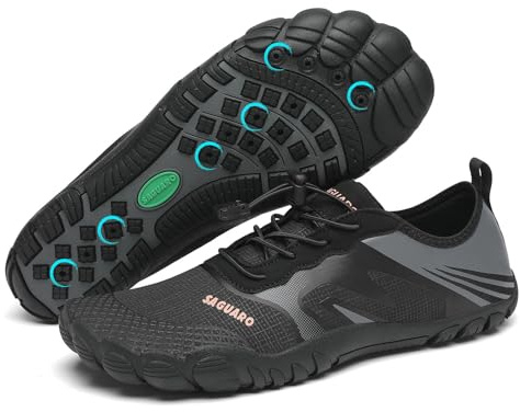 SAGUARO Chaussures d'eau Homme Femme Été Chaussons de Plage pour Surf Natation Extérieur Chaussures de Aquatique Respirant Séchage Rapide, Noir Foncé 42 EU