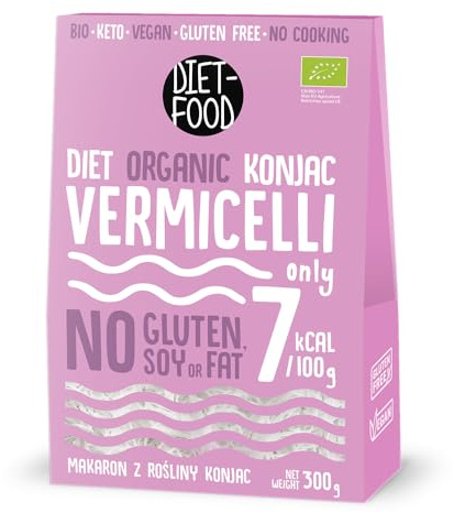 DIET-FOOD Nouilles Vermicelles Konjac - Nouilles Bio pour Soupe - Nouilles Asiatiques Fines Sans Gluten - Nouilles de Riz - Keto Vegan Faibles en Glucides - Sans Sucre Fabriquées à partir de Farine de Konjac - Shirataki