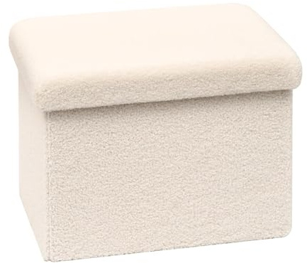B FSOBEIIALEO Storage Ottoman Cube Small Sherpa Ottoman Foot Rest, Foldable Portable Boucle Ottomans, Faux Teddy Fur, Cream White 16.5x12.6x12.6