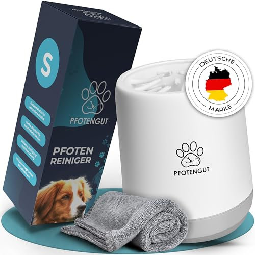 PFOTENGUT® Pfotenreiniger für Hunde [Größe S&L ] - sanfter Hundepfoten Reiniger für große/kleine Hunde - angenehm weich & effektiv [inkl. saugstarkem Mikrofaser-Handtuch] - Größe S