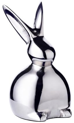 EDZARD Dekofigur Hase Louis (Höhe 18 cm) Aluminium vernickelt, Dekohase, Osterdeko, Tischdeko zu Ostern