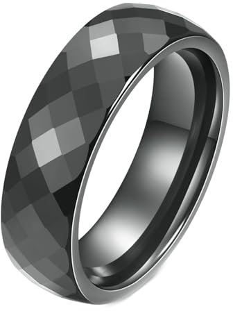 Gualiy Keramikring Männer, Schwarz Ringe Hochzeit Damen 6MM Ring mit Rhombus Muster Ring Größe 62 (19.7)