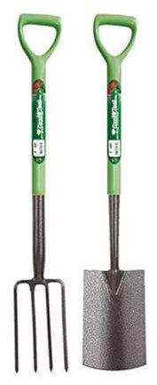 2 Piece Carbon Steel Fork and Spade Digging Set for Garden and Lawn Versatile Tools for Gardeners Strong Tough and Durable Metal