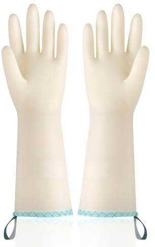 Pwocvoe Washing Up Gloves Household Rubber Gloves, 1 Pair Cleaning Gloves Reusable Dishwashing Cleaning Gloves Non Slip Bathroom and Kitchen Gloves Medium for Dishwashing, Laundry