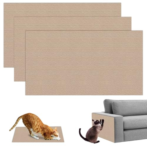 GOEDCH 3 stycken klösmattor katt: 30 x 100 cm klösmatta självhäftande gör-det-själv klippbar, repskydd soffa katt återanvändbar, lämplig för soffmöbler dörrar, förhindra kattrepor